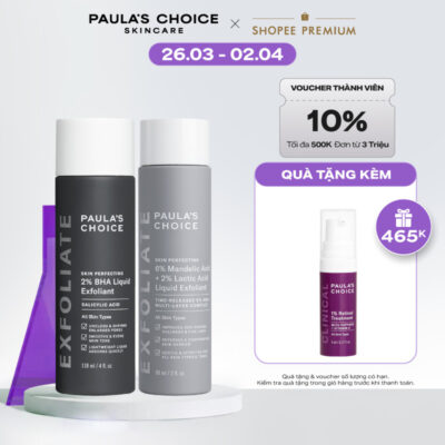 Bộ đôi dung dịch tẩy da chết giảm mụn, làm khỏe da Paula's Choice 2% BHA và 6% Mandelic Acid + 2% Lactic Acid 2010-1470